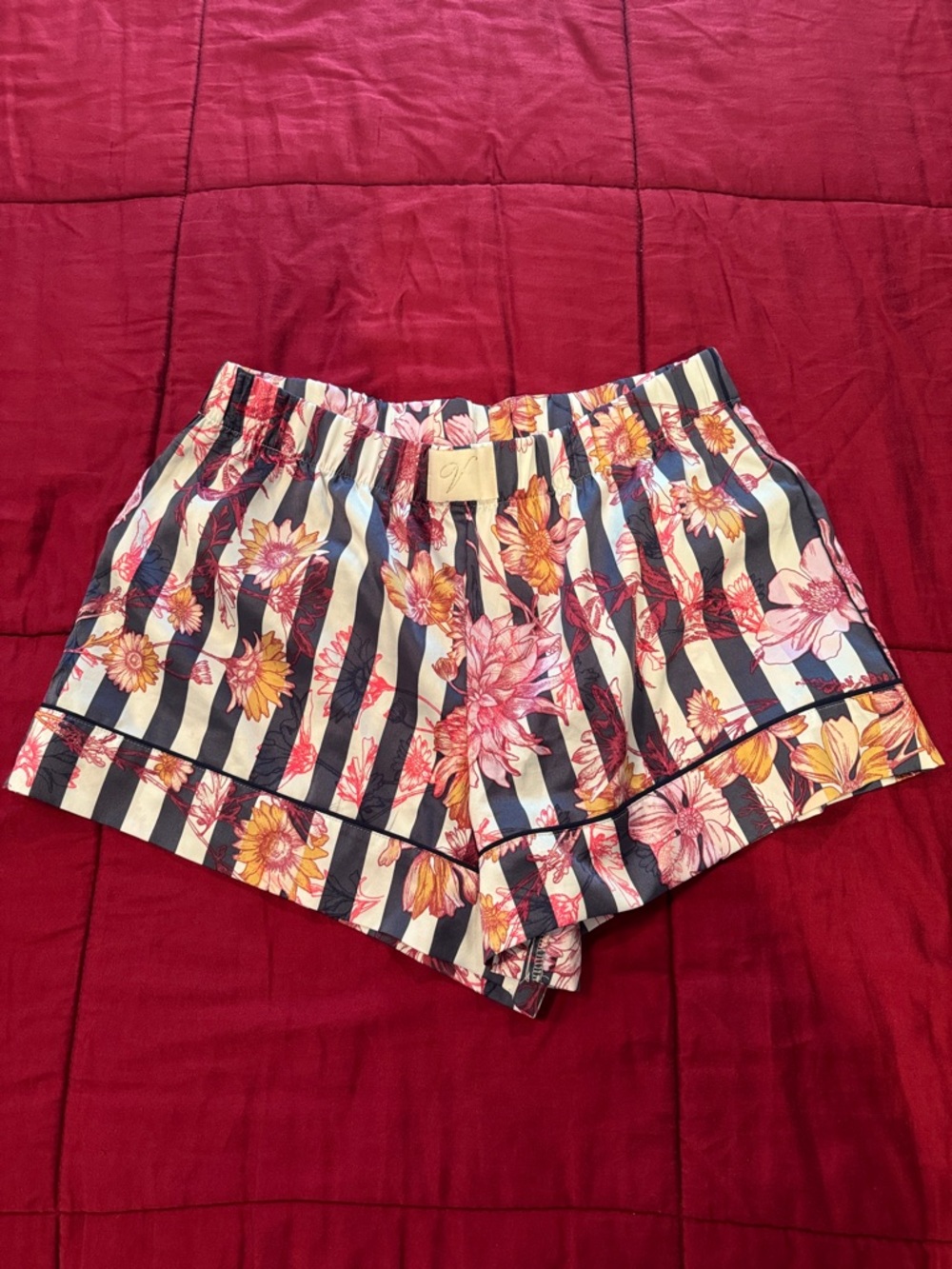 VICTORIA’S SECRET—Floral Stripe Women's Shorts - Pink & Navy Detailing